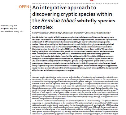An integrative approach to discovering cryptic species within the Bemisia tabaci whitefly species complex