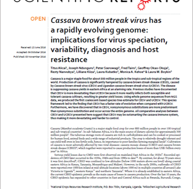 Cassava brown streak virus has a rapidly evolving genome: implications for virus speciation variability, diagnosis and host resistance