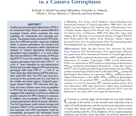 Genetic variation of postharvest physiological deterioration susceptibility in a cassava germplasm