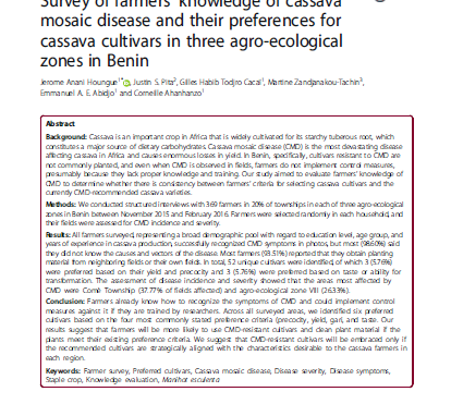 Survey of farmers’ knowledge of cassava mosaic disease and their preferences for cassava cultivars in three agro-ecological zones in Benin