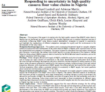 Shaping, adapting and reserving the right to play: responding to uncertainty in high quality cassava flour value chains in Nigeria