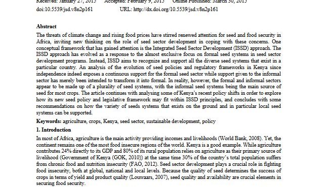 Seed systems support in Kenya: consideration for an integrated seed sector development approach