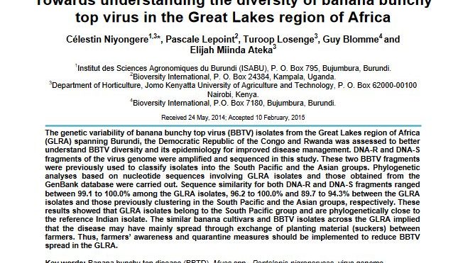 Towards understanding the diversity of banana bunchy top virus in the Great Lakes region of Africa