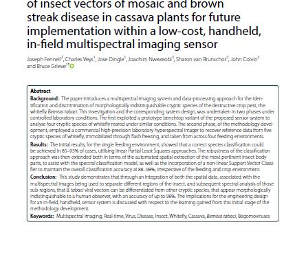 A method for real-time classification of insect vectors of mosaic and brown streak disease in cassava plants for future implementation within a low-cost, handheld, in-field multispectral imaging sensor
