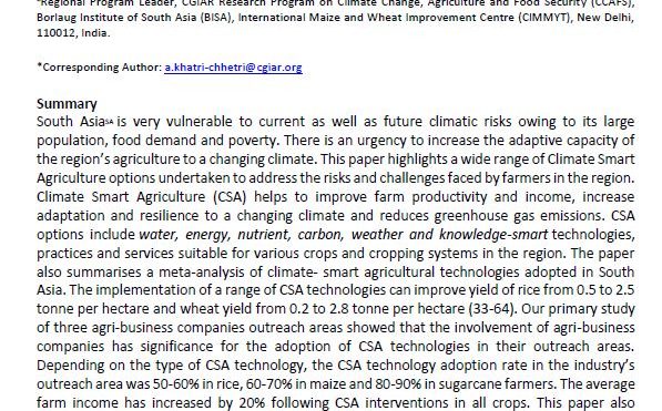Adapting agriculture to a changing climate in South Asia