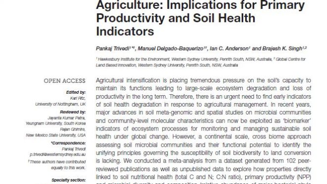 Response of soil properties and microbial communities to agriculture: implications for primary productivity and soil health indicators