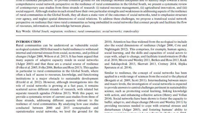 Social networks and the resilience of rural communities in the Global South: a critical review and conceptual reflections