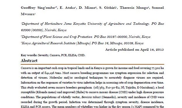 Assessment of the responses of cassava (Manihot esculenta) breeders’ germplasm to cassava mosaic virus infection in Kenya