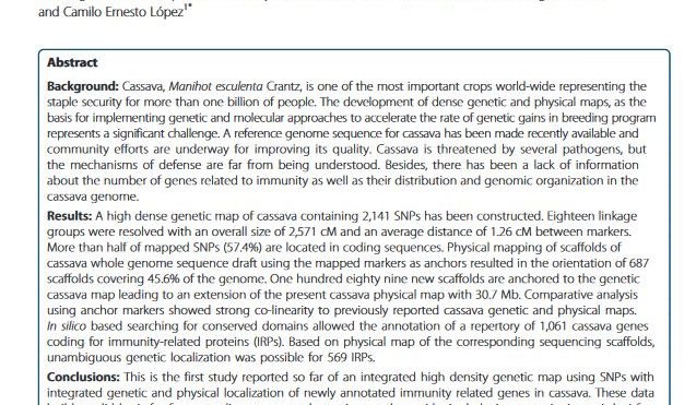 A genetic map of cassava (Manihot esculenta Crantz) with integrated physical mapping of immunity-related genes