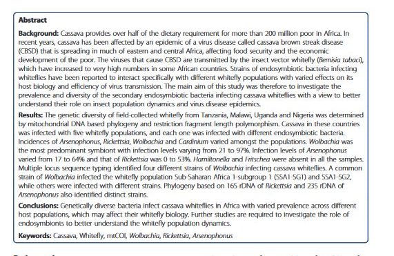 Prevalence and genetic diversity of endosymbiotic bacteria infecting cassava whiteflies in Africa