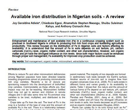 Available iron distribution in Nigerian soils: a review