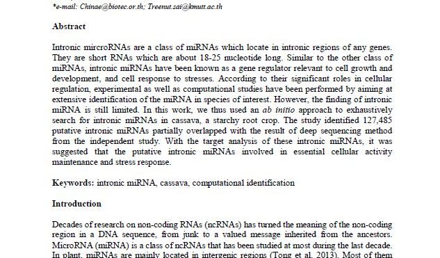 An exhaustive search for intronic microRNAs in the cassava genome