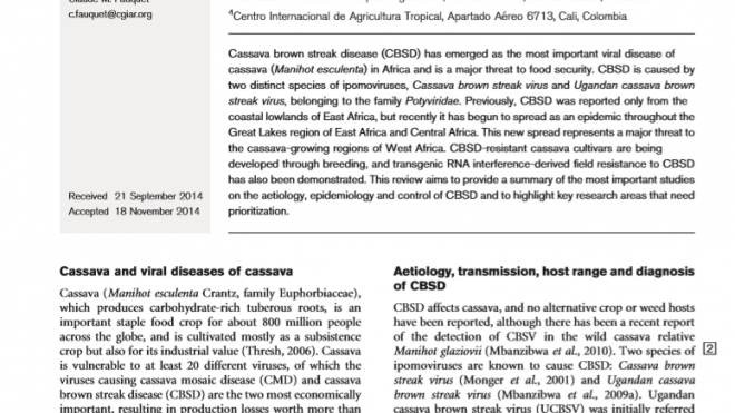Cassava brown streak disease: a threat to food security in Africa