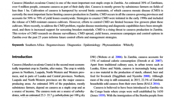 Cassava mosaic disease: a review of a threat to cassava production in Zambia